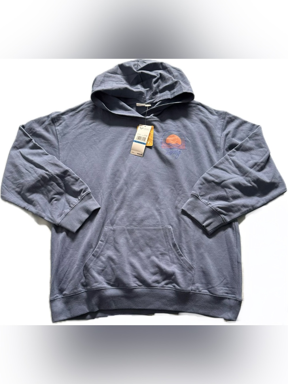 Girls Roxy Slate Blue Pullover Hoodie with Sunset Graphic (NWT)